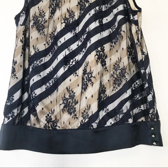 Ann Taylor sleeveless striped lace overlay top 4 - Picture 2 of 8